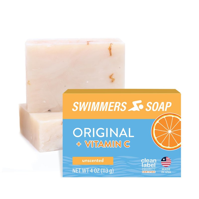 Newton Bay Swimmers Soap + Vitamin C | All Natural Body and Face Wash Soap Bar | Neutralizes and Washes Away Chlorine After Swimming | Revitalizes Sensitive Skin | Single 4 Ounce Soap Bar