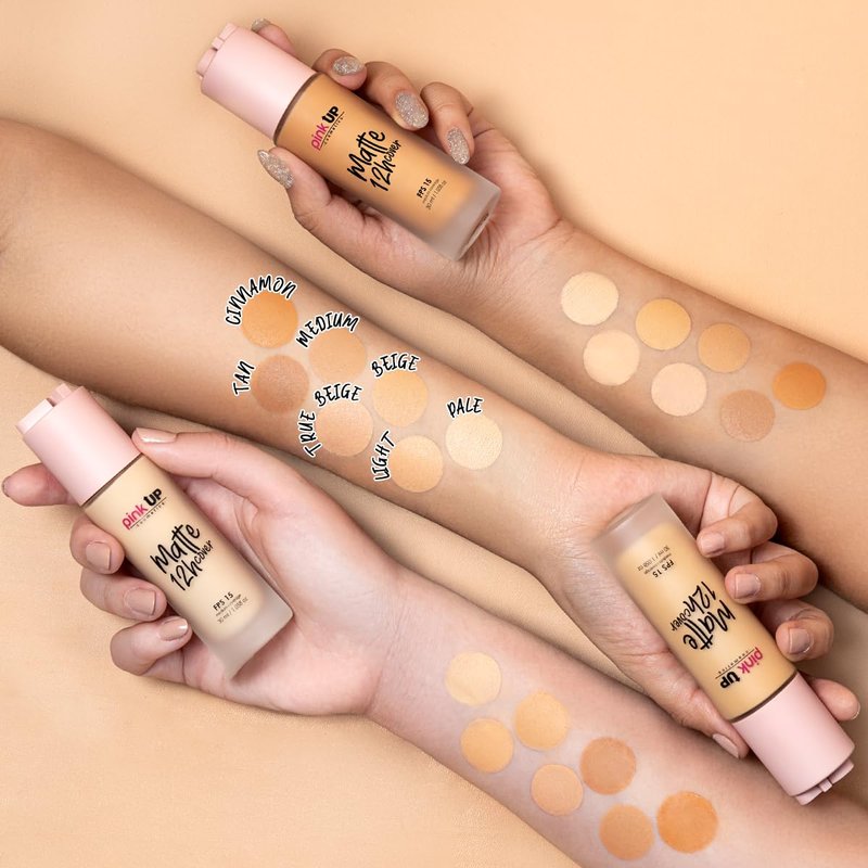 Pink Up | Matte Cover | Liquid Makeup with SPF 15| 12-hour matte wear | Medium coverage for oily skin | Makeup | Foundation | Lightweight texture | Beige shade | Model PKMHR300