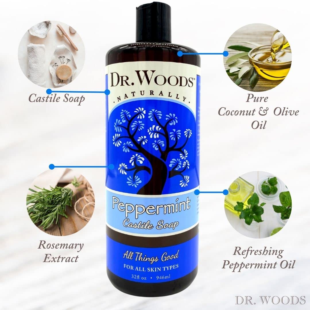 Dr. Woods Peppermint Liquid Castile Soap - 32 Fl Oz, Pack of 3
