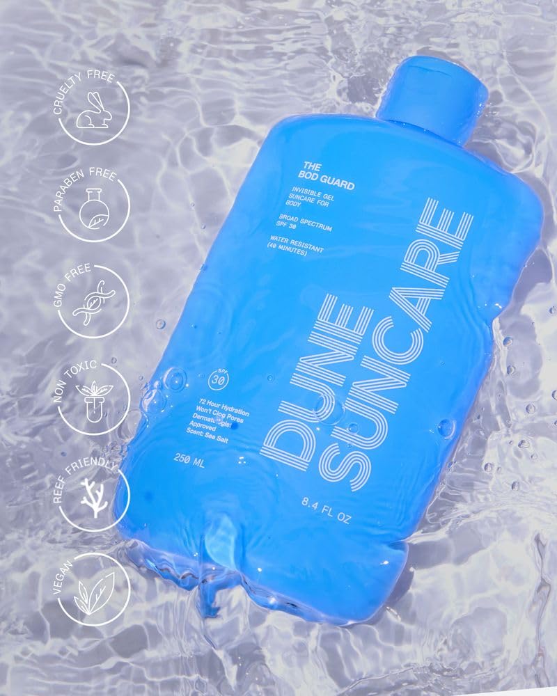 DUNE The Bod Guard Invisible Gel Body Sunscreen SPF 30, Clear, 8.4 Oz