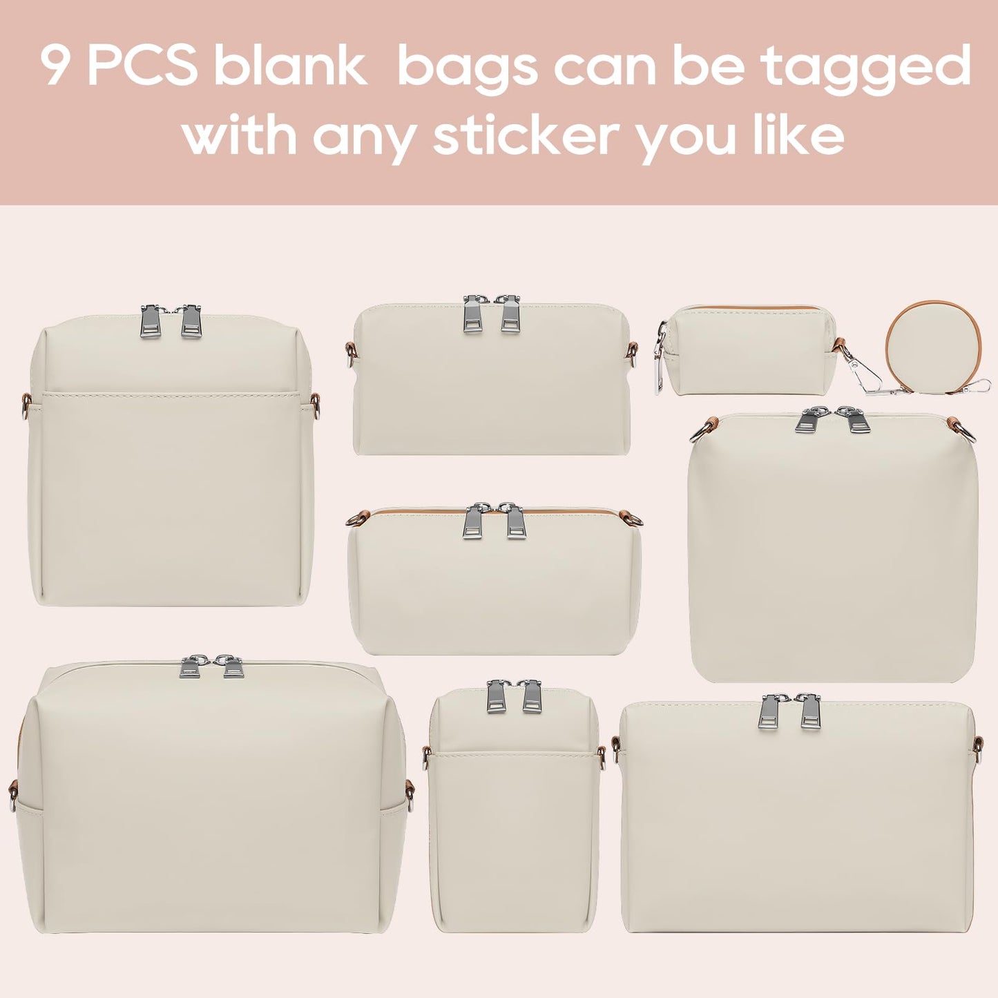Joyway 10PCS Travel Makeup Bag Set, Large Capacity Cosmetic Bags for Women Girls, Waterproof Portable Toiletry Bag Organizer Make up Bag, Can be fitted with suspenders(White)