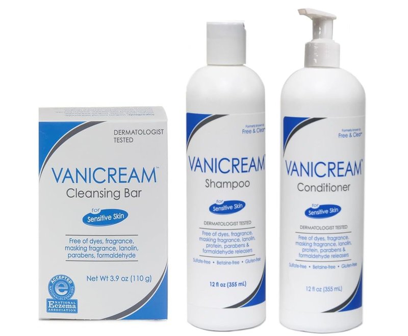 Vanicream Shampoo & Conditioner Set for Sensitive Skin | 12oz Shampoo, 12oz Conditioner, 3.9oz Cleansing Bar