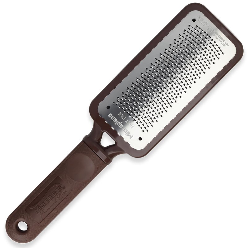 Microplane Colossal Foot File Scraper - The Original Stainless Steel Foot Rasp, Dead Skin/Callus Remover for Feet, Gentle Foot Scrubber, Pedicure Tools for Salon-Quality Foot Care, Brown