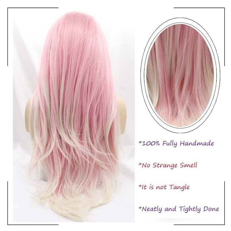 Kalisa Blonde Pink Hair Wigs for Women Synthetic Lace Front Wig Long Straight Pink Mermaid Wig Heat Resistant Fiber Glueless Wig 24inch