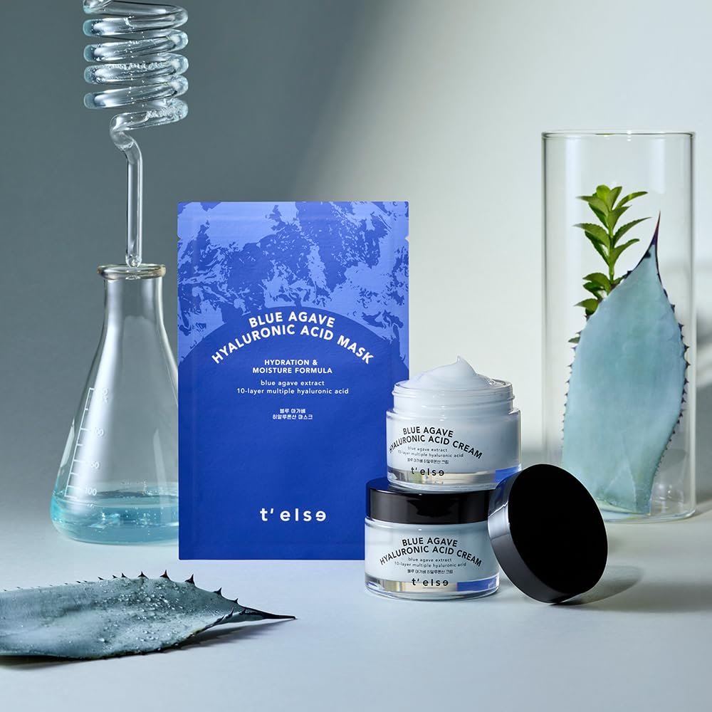 T'ELSE Blue Agave Hyaluronic Acid Cream 1.7 oz, Hypoallergenic Extra Moisturizing Face Cream with Gel Capsules, Rich Facial Moisturizer, Deep Hydration with Clean Ingredients, Korean Skin Care