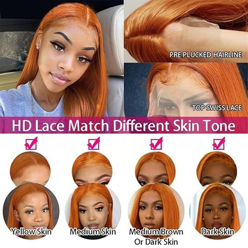 Ginger Lace Front Wigs Human Hair 13x4 Straight Wigs Pre Plucked 180 Density Human Hair Wigs For Black Women 28 Inch