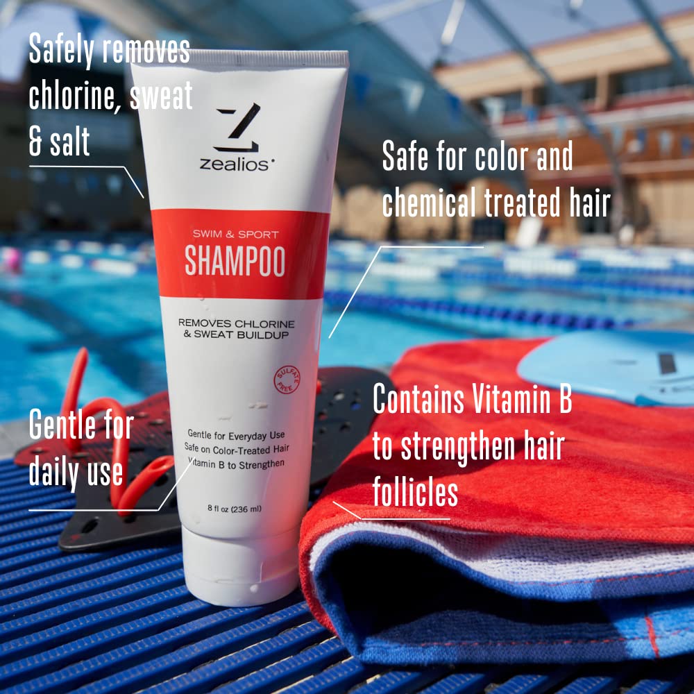 Zealios Swim & Sport Shampoo, Conditioner & Hydrating Body Wash for Relief from Pool Chemicals