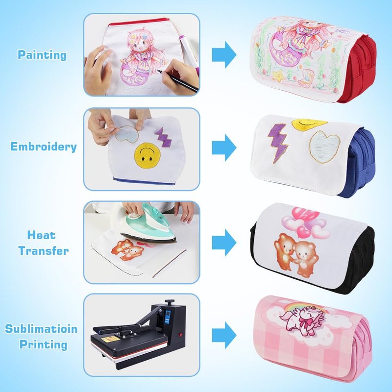 Chashaobo 4 PCS Sublimation Printable Blank Pencil Case Pen Bag Customizable Cosmetic Bag with Zipper DIY Custom Blank Makeup Bags Bulk Travel Toiletry Bag for Storage (Black)