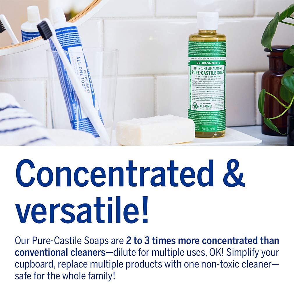 Dr. Bronner's Pure-Castile Liquid Soap - Almond Scent, 32 oz | Organic, Vegan, 18-in-1 Uses