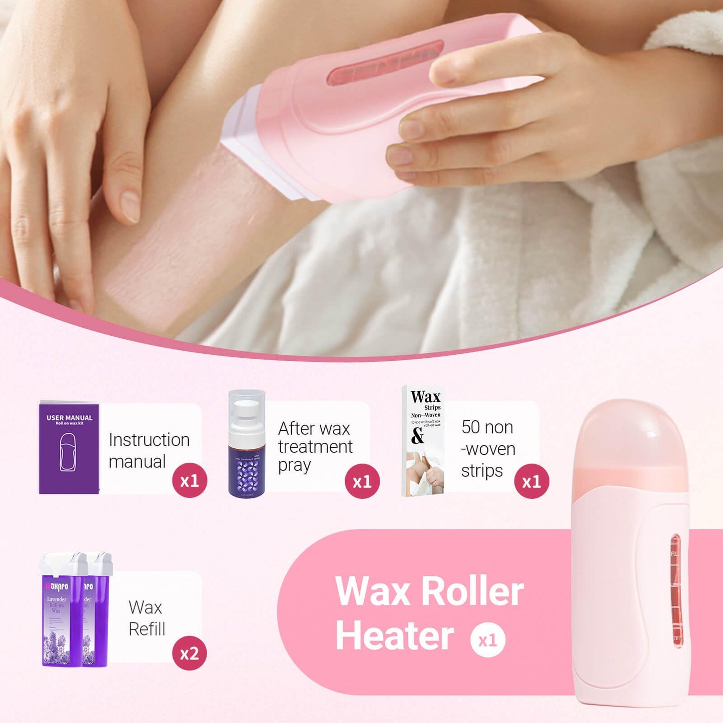 Waxpro Roll-On Wax Kit for Hair Removal, Roll on Waxing Kit for Women, At-Home Wax Warmer Kit with Hard Wax Refill, Honey Formula Gentle on Skin, Portable Gift for Body Legs Arms-Honey