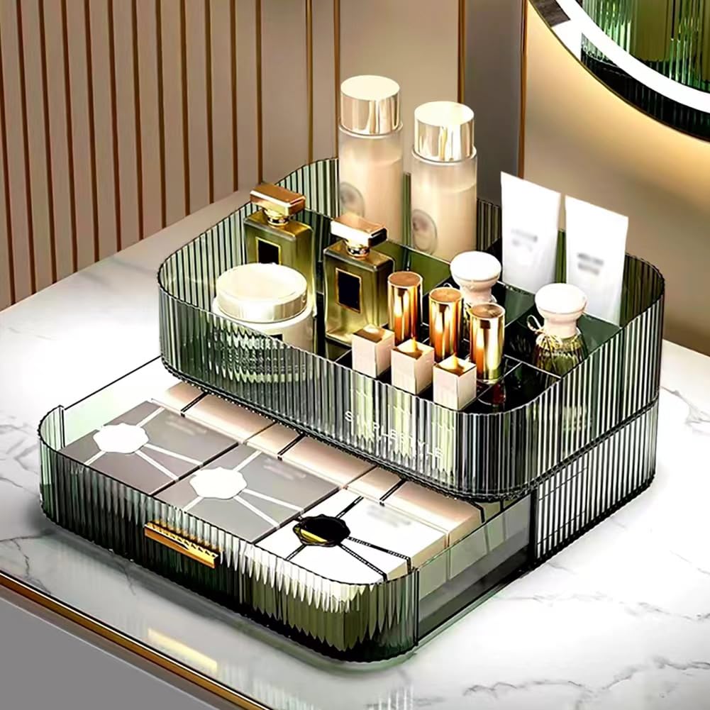 Makeup Organizer with Stackable Drawers - Ideal Vanity Storage for Cosmetics & Skincare | Green