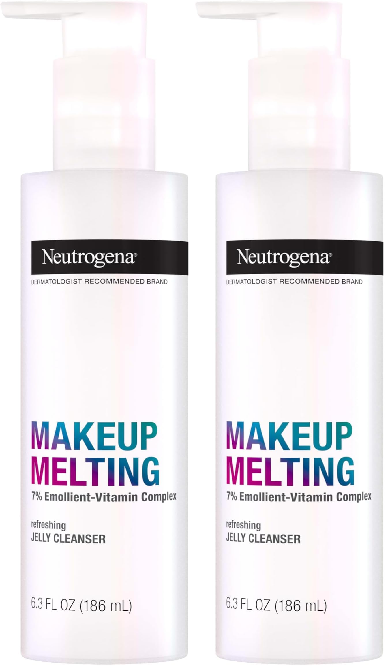 Neutrogena Makeup Melting Refreshing Jelly Cleanser, 7% Emollient-Vitamin Complex, Gentle Face & Eye Makeup Remover to Melt Stubborn Makeup, Cleanse & Condition Skin, Oil-Free, 6.3 fl. oz (Pack of 2)