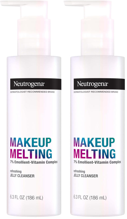 Neutrogena Makeup Melting Refreshing Jelly Cleanser, 7% Emollient-Vitamin Complex, Gentle Face & Eye Makeup Remover to Melt Stubborn Makeup, Cleanse & Condition Skin, Oil-Free, 6.3 fl. oz (Pack of 2)