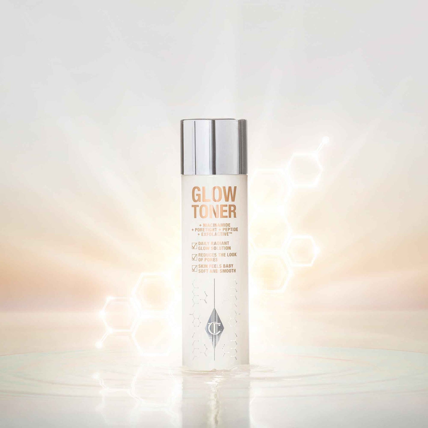 Charlotte Tilbury Glow Face Toner Mini - Exfoliating Toner for Oily Skin - Helps to Reduce The Appearance of Pores, Hydrate & Plump Skin - Delicately Scented with Rose & Lemon (30ml)