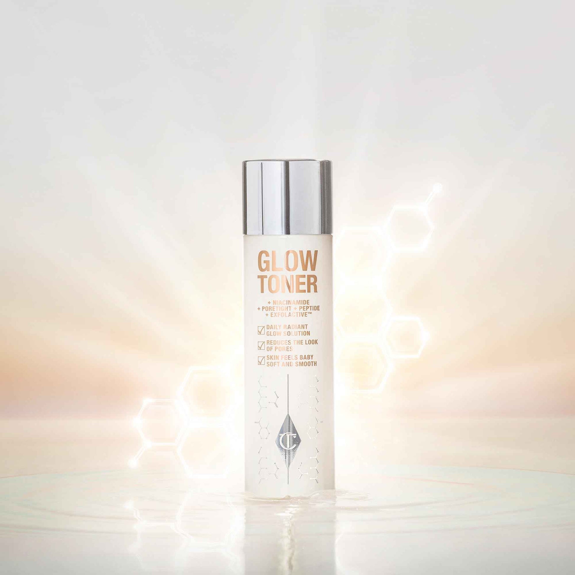 Charlotte Tilbury Glow Face Toner Mini - Exfoliating Toner for Oily Skin - Helps to Reduce The Appearance of Pores, Hydrate & Plump Skin - Delicately Scented with Rose & Lemon (30ml)