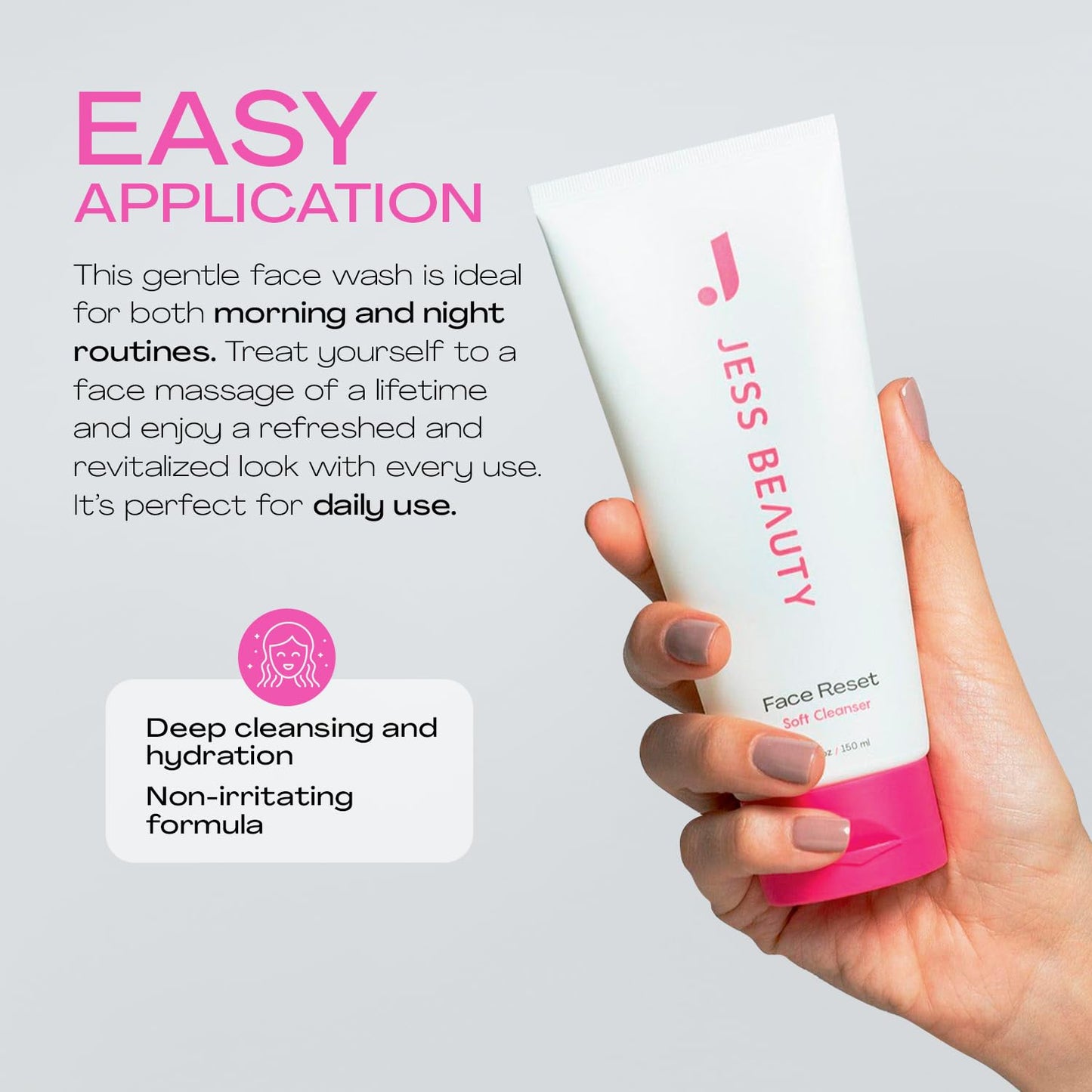 Face Reset Cleanser - Gentle Hydrating Gel Wash with Squalane & Hyaluronic Acid | Korean Skincare 5 fl oz