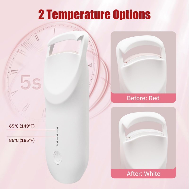 Upgrade Heated Eyelash Curler, Electric Eyelash Curler with 5s Fast Heating, Type-C Rechargeable, Portable Lash Curler, Long-Lasting Lash Lift, Natural Style, Heat-Sensitive Pad (White)