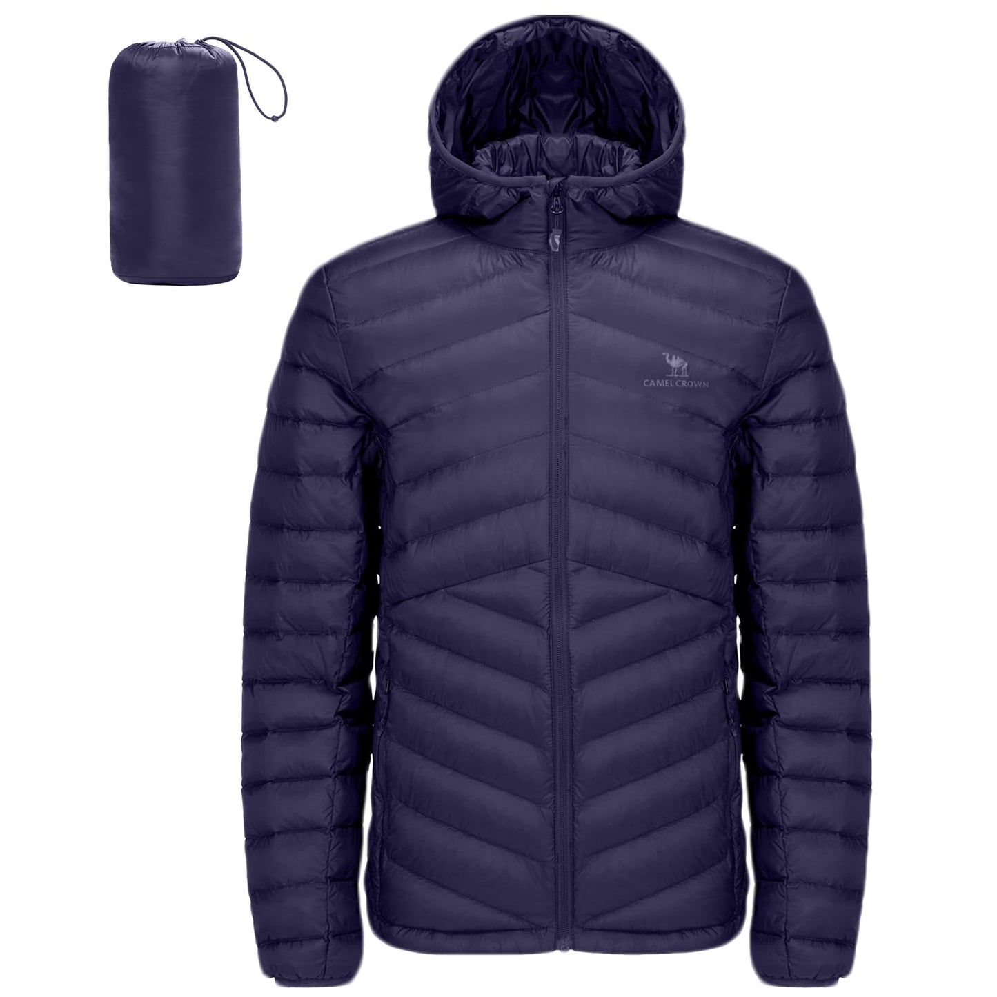 CAMEL CROWN Men Packable Down Jacket Hooded Lightweight Puffer Insulated Coat for Travel Outdoor Hiking