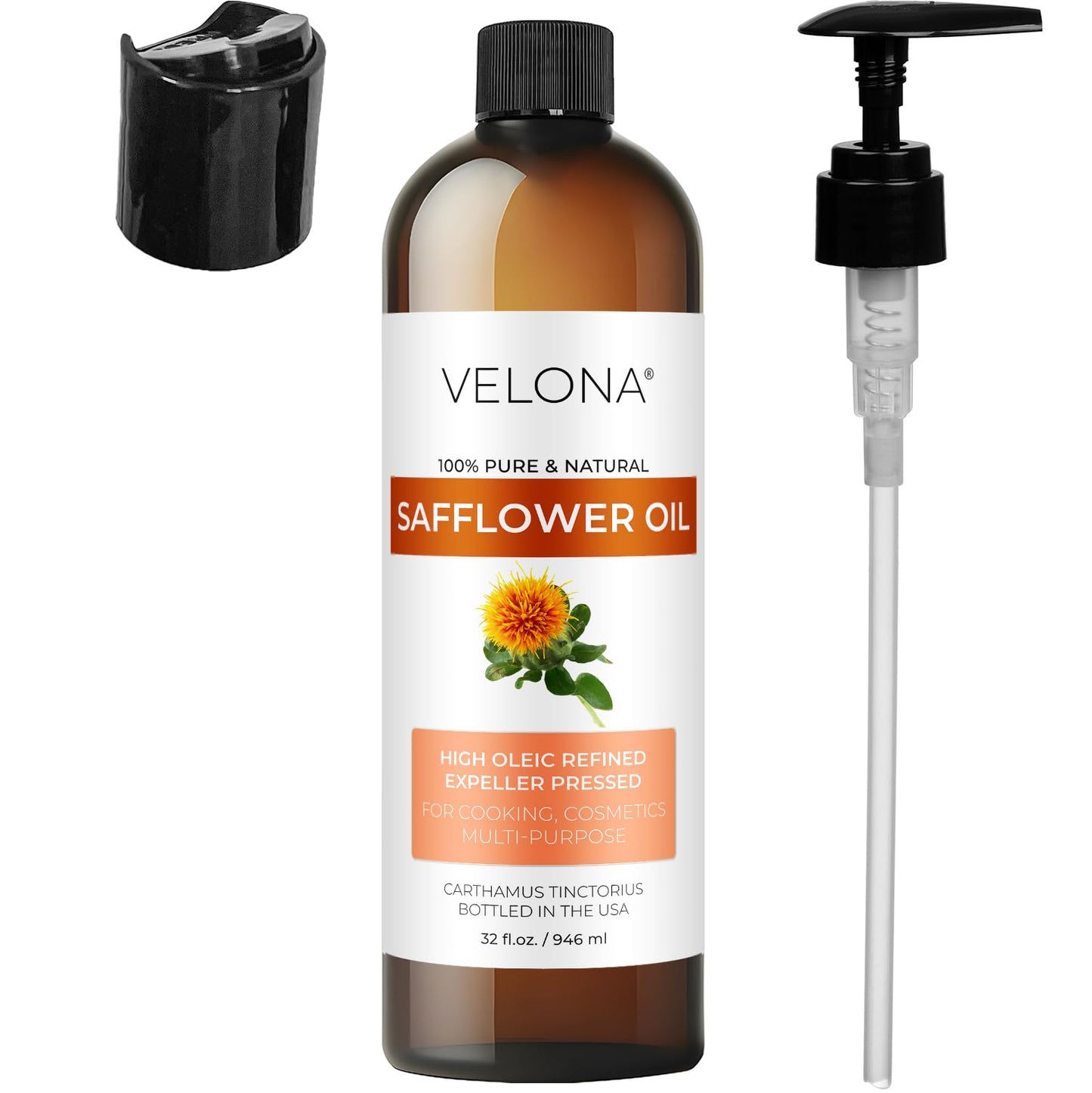 velona Safflower Oil 32 fl oz | 100% Pure and Natural Carrier Oil | Refined, Expeller Pressed | Cooking, Skin, Hair, Body & Face Moisturizing | Use Today - Enjoy Results