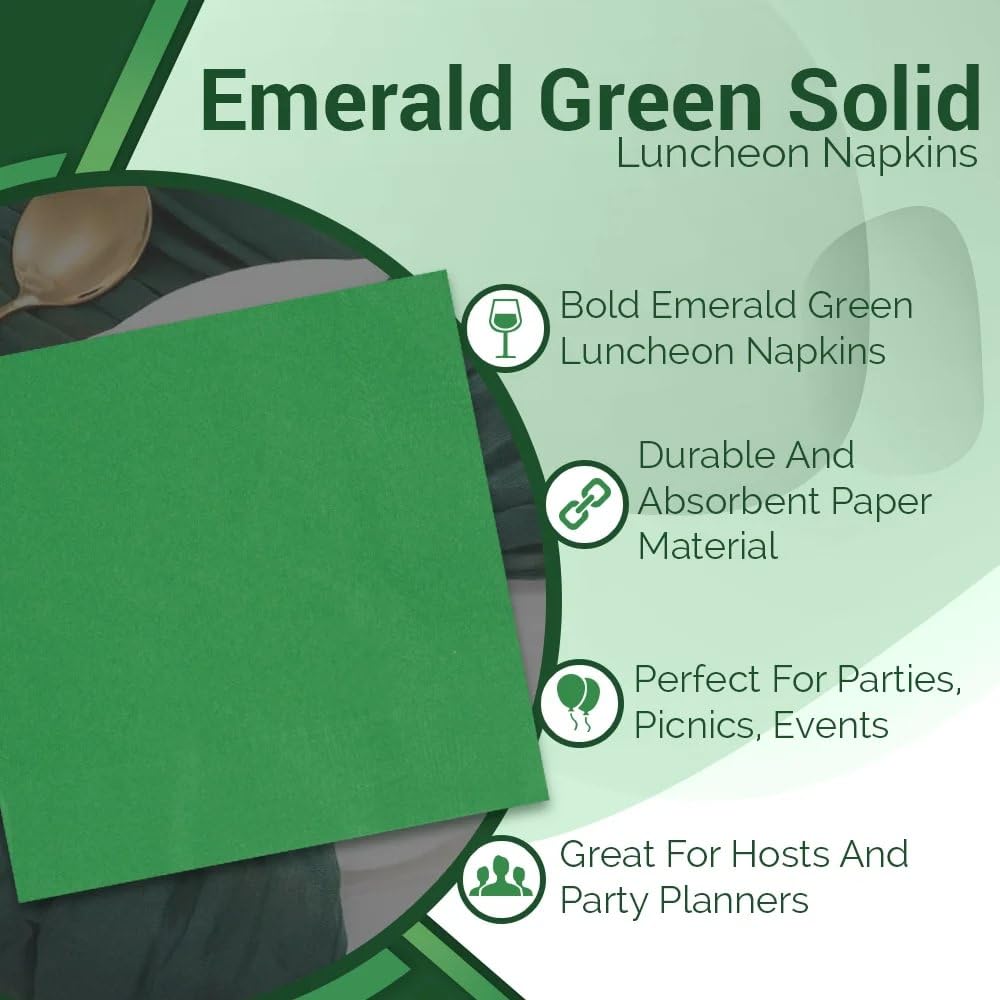 Solid Emerald Green Paper Luncheon Napkins, 20 Pieces - Perfect for Birthdays, Weddings, Parties & Special Events
