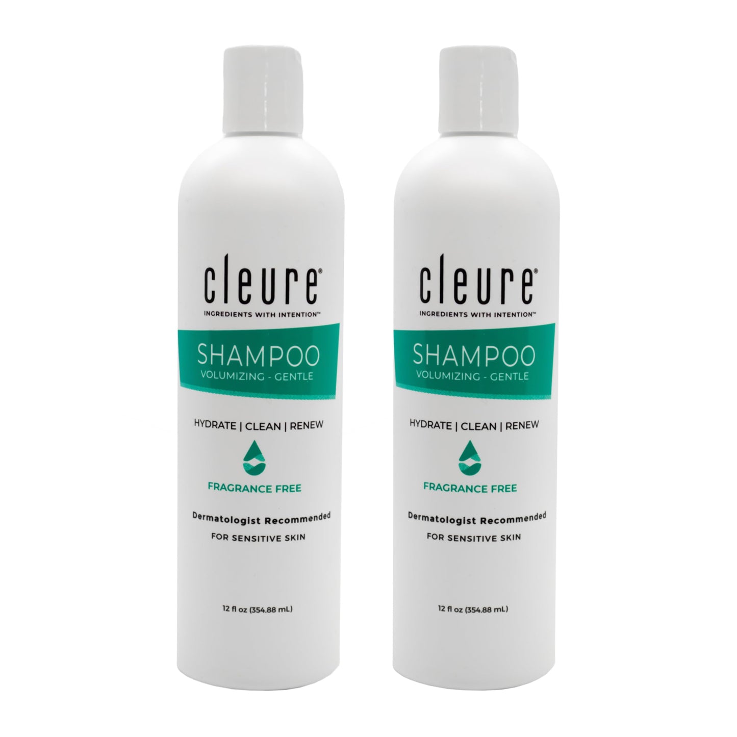 Cleure Fragrance Free Shampoo – Hypoallergenic Shampoo for Sensitive Scalp – Sulfate Free Volumizing Formula (12 oz, Pack of 2)