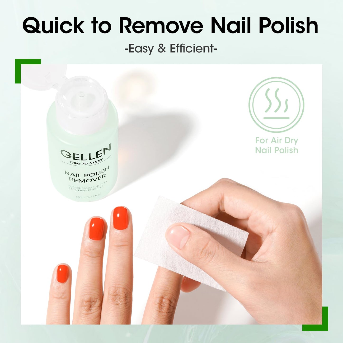 Gellen Nail Polish Remover, Non Acetone Nail Polish Removal for Regular Nail Polishes, Jasmine Scent Healthy Nail Polish Remover with Easy Push-down Pump, 6.09 Fl Oz