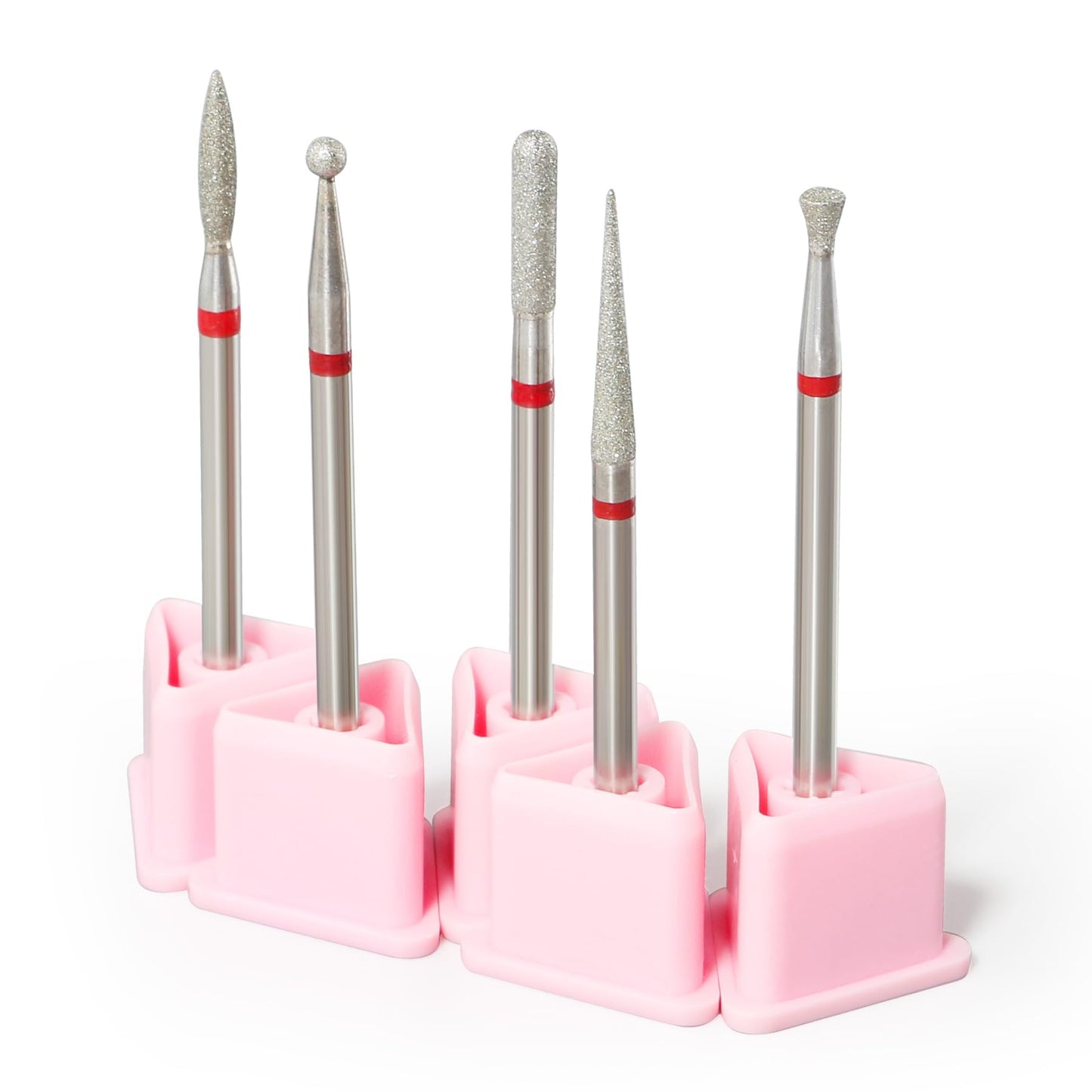 QUNZHAO 5Pcs Diamond Nail Drill Bits sets,3/32'' Professional Drill Machine Accessories Remove Nail Art Design Manicure (Pink 01set)