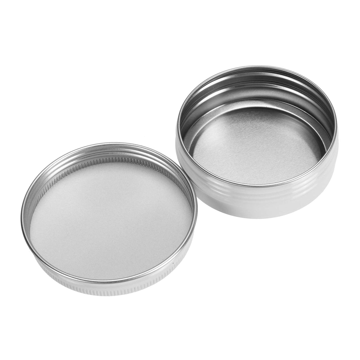 Foraineam 48 Pack 2 oz White Lip Balm Tin Cans, Aluminum Round Cosmetic Sample Containers with Screw Lid, Storage Travel Tin Jars Metal Empty Tins for Salve, Cream, Spices or Candles