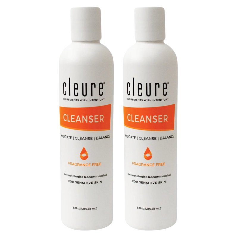 Cleure Gentle Face Cleanser for Dry Sensitive Skin - Hydrating Daily Lotion Cleanser, Non-Greasy, pH Balanced w/Shea Butter & Sodium Hyaluronate, Fragrance Free (8 oz, 2 Pack)