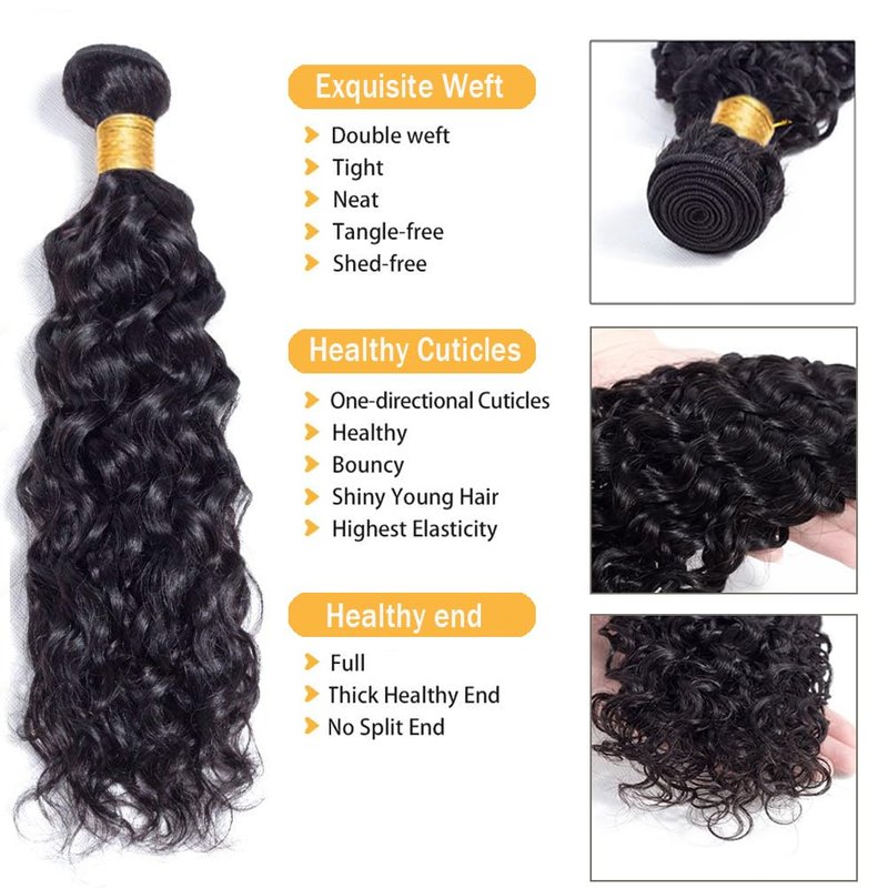 Water Wave Human Hair Bundles Brazilian Remy Water Wave Human Hair Bundles 10A Curly Unprocessed Extension Double Weft Natural Color for Black Women 18inch