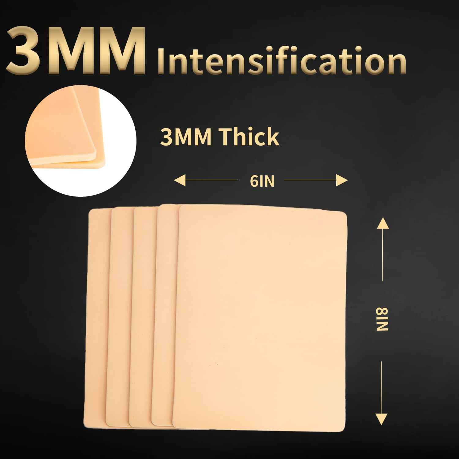 Tattoo Practice Skin, 10Pcs 3MM 8in x 6in Fake Skin Blank Tattoo Practice Skin, Double Sides Fake Skin, Tattoo for Beginners and Tattoo Artists Tattoo Supplies