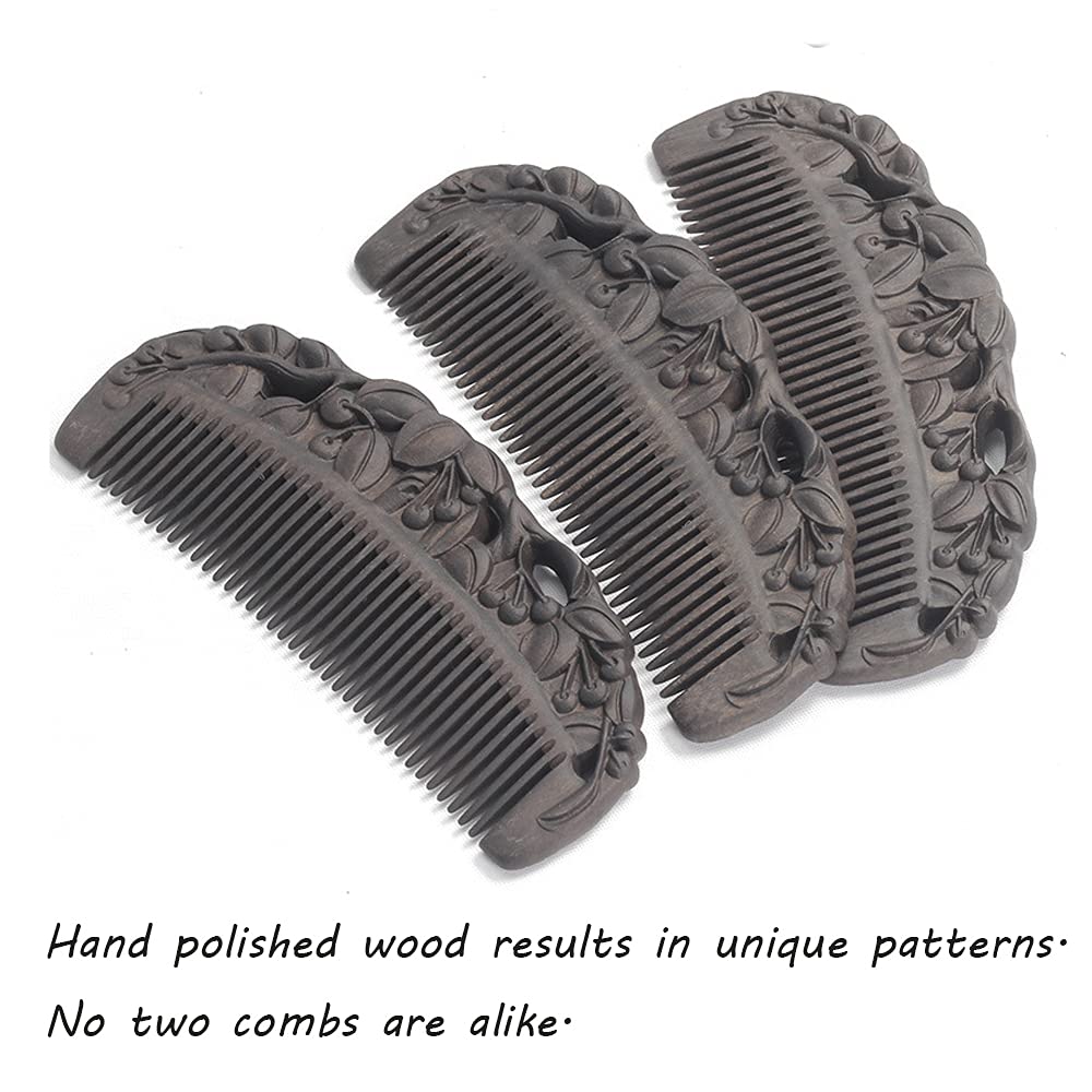 Natural Hair Comb - Black Sandalwood Fine Tooth Wooden Comb | Anti-Static, Handmade, Gift Box Included