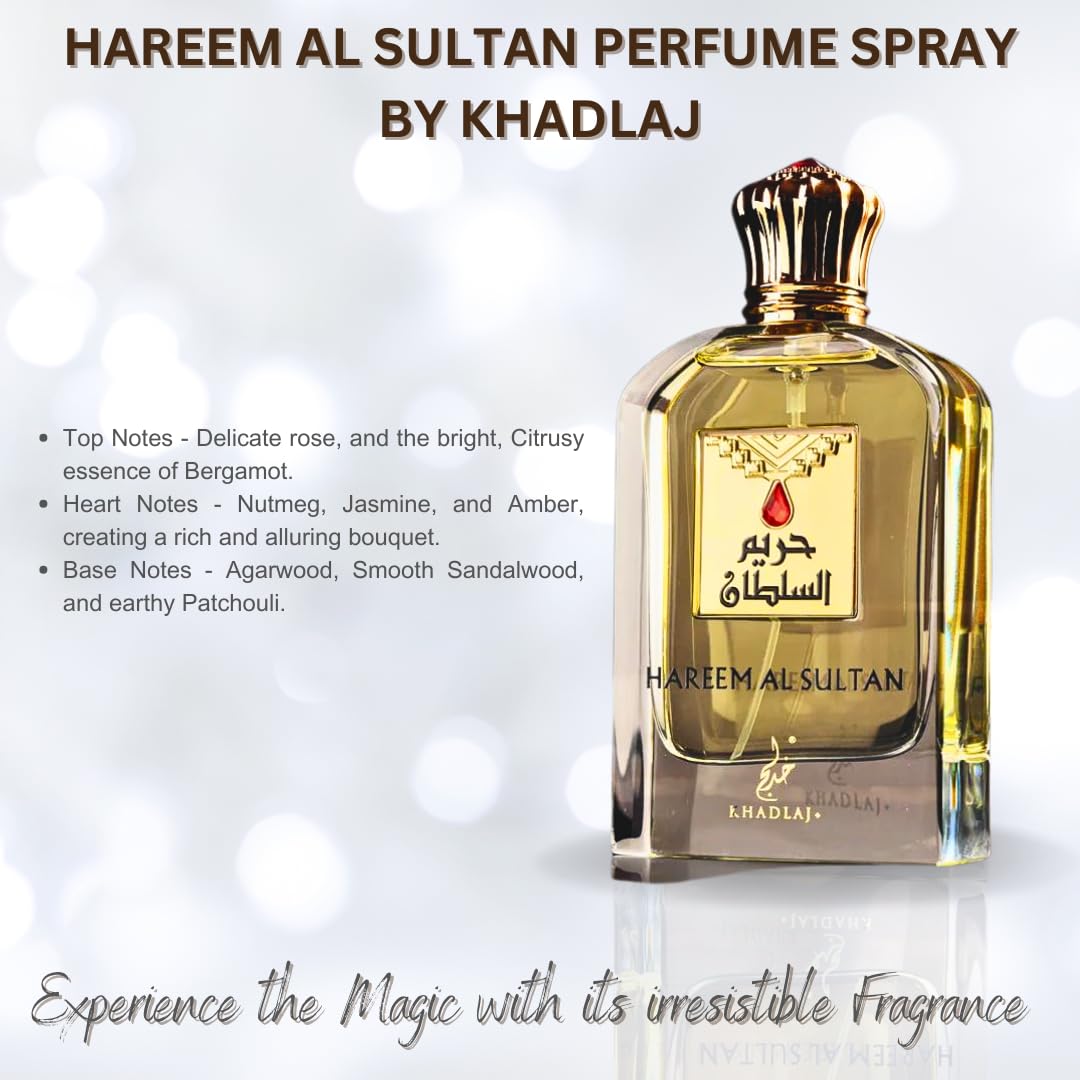 Khadlaj Hareem Al Sultan Gold – Floral, Spicy, Oud, Woody – Eau de Parfum Spray Long-Lasting Fragrance for Unisex, 2.5 Ounce / 75ml