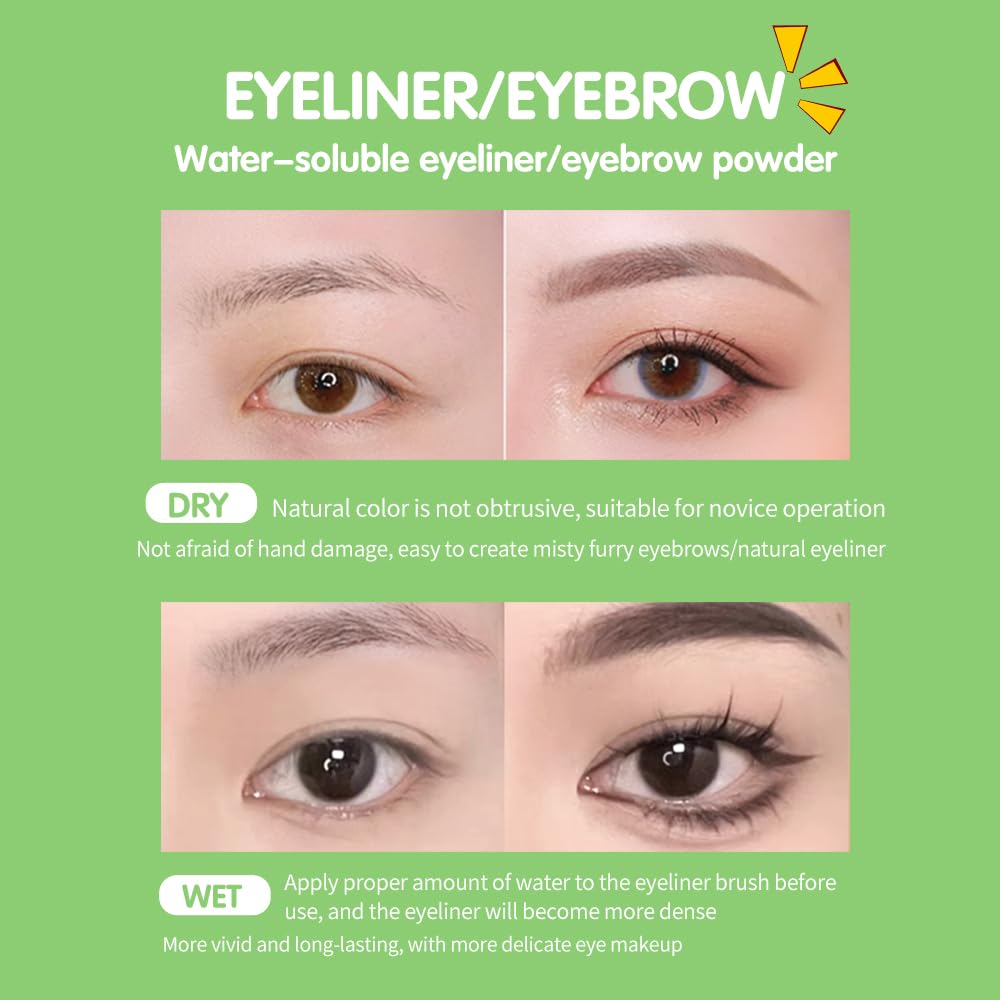 Gel Eyeliner Eyebrow Powder, Waterproof Smudgeproof Long Lasting Makeup Eyeliner Gel with Brush Mirror, Pack of 1 (Black)