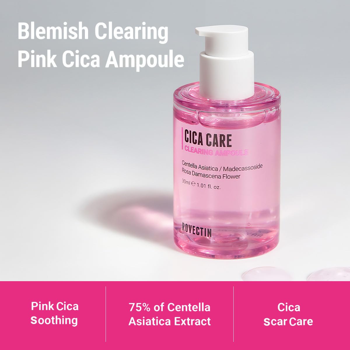ROVECTIN Cica Care Clearing Ampoule for Soothing and Sensitive Care For Ance, Blemish, Redness with Calamine, Centella Asiatica and Damask Rose (1 Fl. Oz, 30ml)