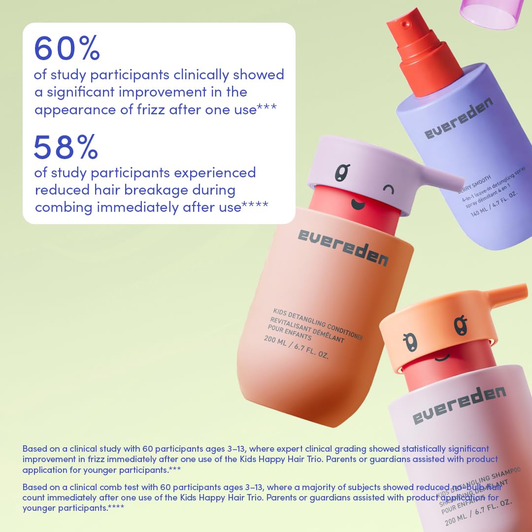 Evereden Happy Hair Duo for Kids: Vegan Shampoo and Conditioner Set with Detangler Brush - Strengthens & Smooths All Hair Types