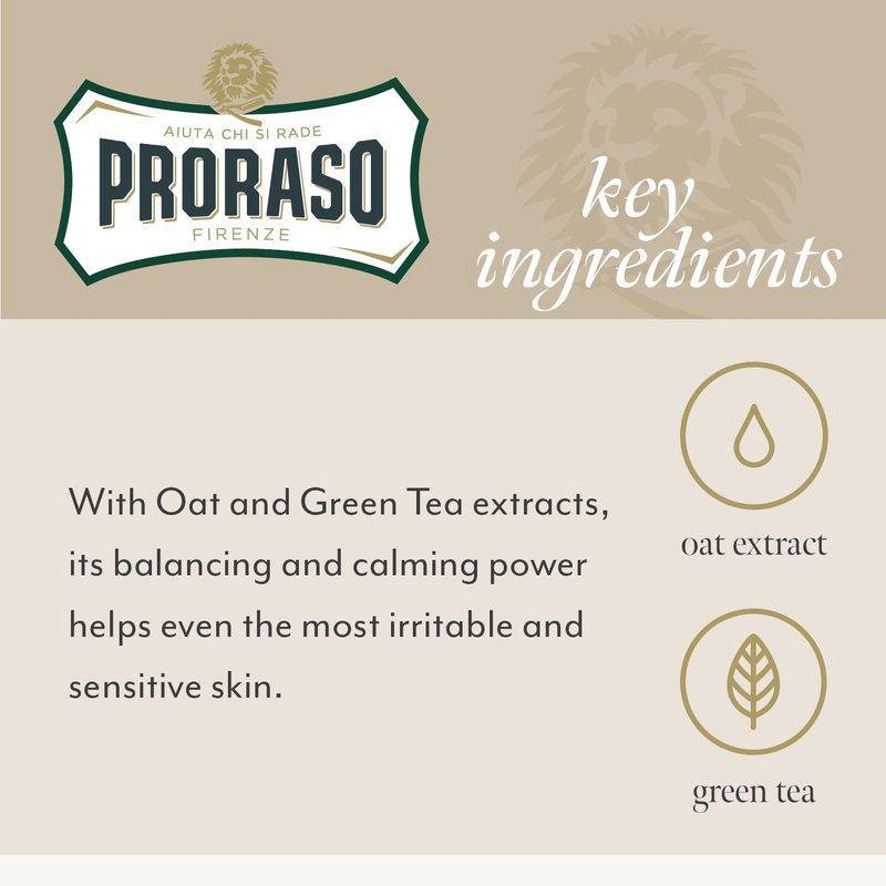 Proraso After Shave Balm - Oatmeal & Green Tea - Nourishing & Gentle Formula After Shave Cream for Sensitive Skin - Premium Italian Shaving for Men - 3.4oz,(Pack of 2)