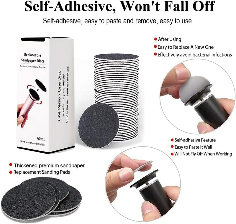 Electric Callus Remover - Adjustable Speed Foot File & Pedicure Tool | 60 Replaceable Sandpaper Discs, Black
