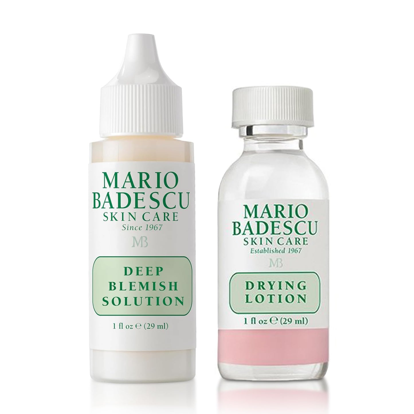 Mario Badescu Drying Lotion & Deep Blemish Solution | Powerful Blemish Spot Treatment Duo with Salicylic Acid, Zinc Oxide & Niacinamide | Surface & Deep Acne Control for Clearer Skin | 2 x 1 Fl Oz