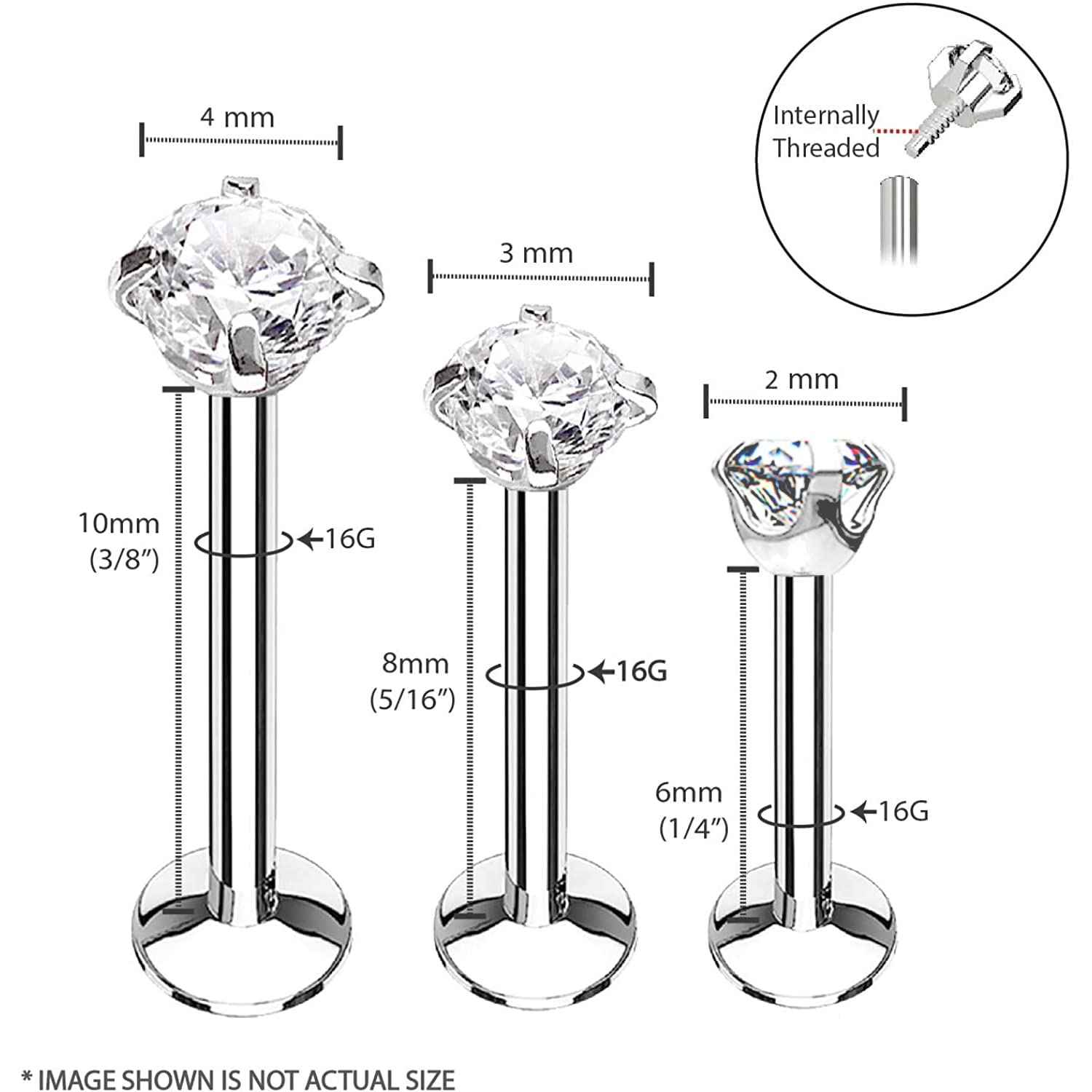 BodyJ4You 4PC Labret Tragus Cartilage 16G Studs - Piercing Aftercare Saline Cleanser