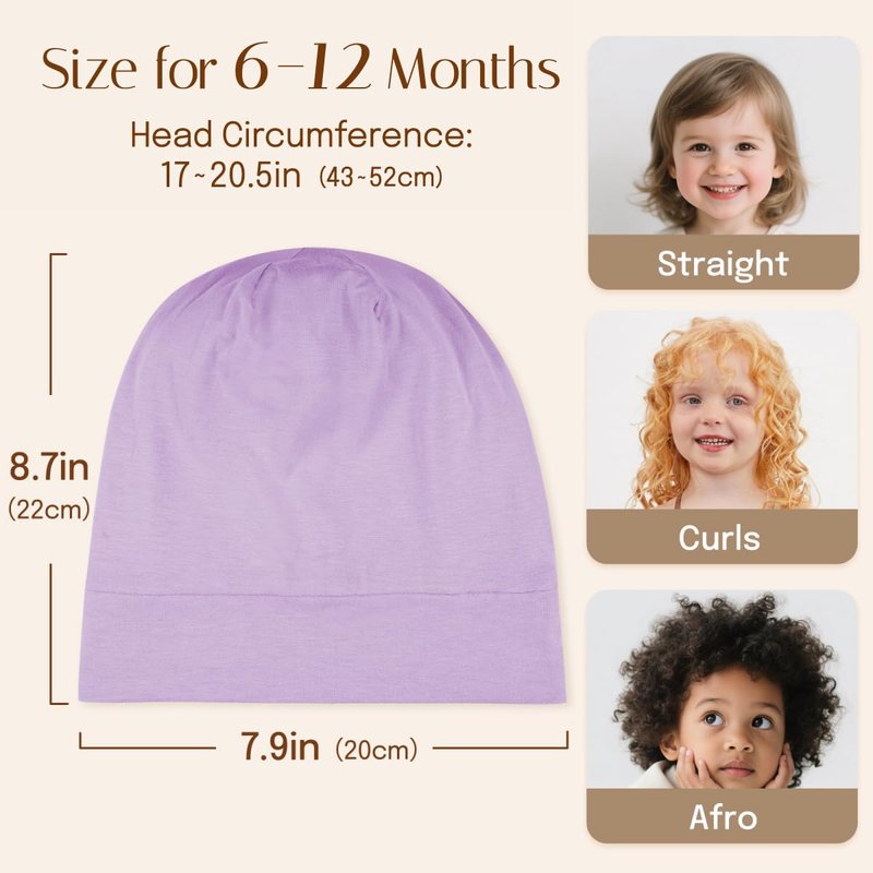OLESILK Silk Baby Bonnet 6-12 Months: Modal Fabric, Mulberry Silk Lining,Anti-Frizz for Curly Hair, Adjustable Fit Growing Toddler Light Purple