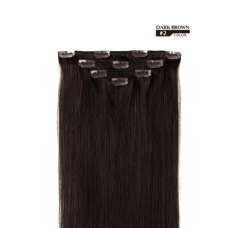 16" Clip in Hair Extensions Remy Human Hair for Women - Silky Straight Human Hair Clip in Extensions 55grams 4pieces Dark Brown #2 Color