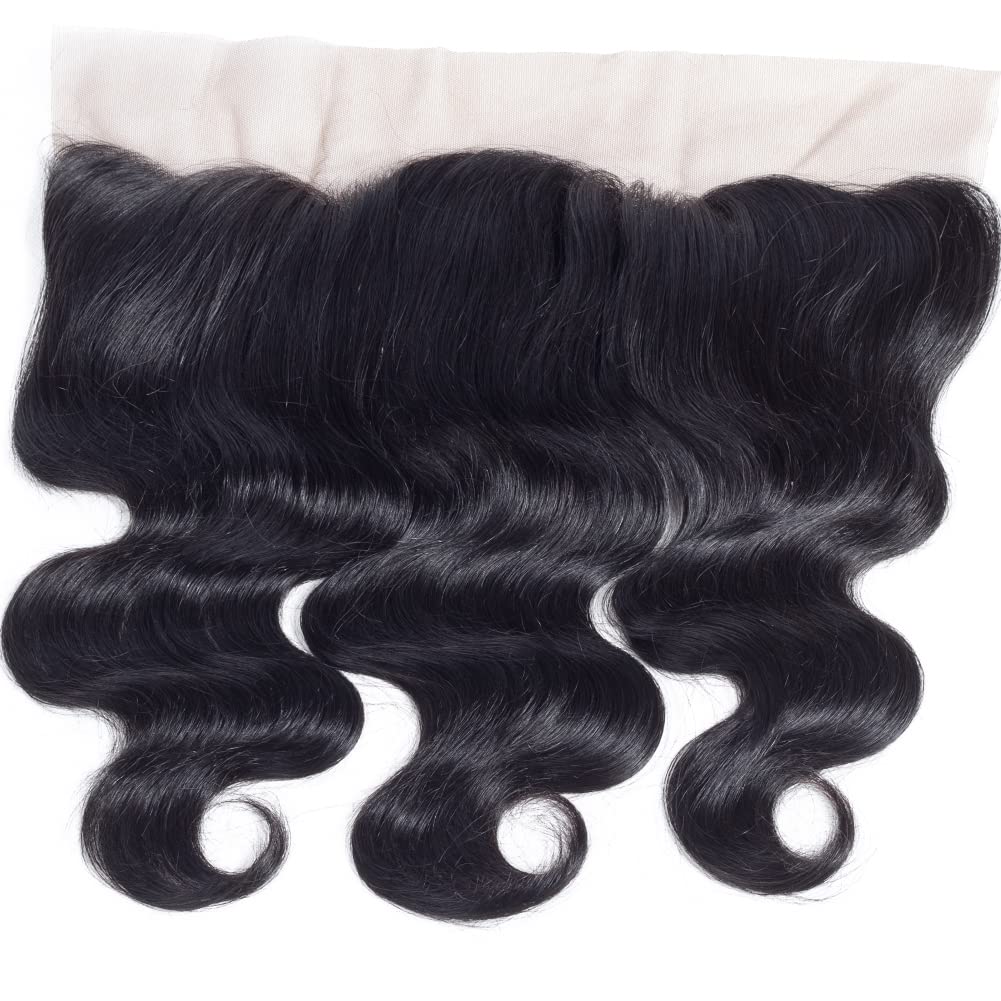 Amella 13x4 Lace Frontal Ear To Ear Transparent Lace Frontal Closure 14 Inch Brazilian Body Wave Human Hair Full Lace Frontal Free Part 130% Density Frontal Pre Plucked with Baby Hair Natural Color