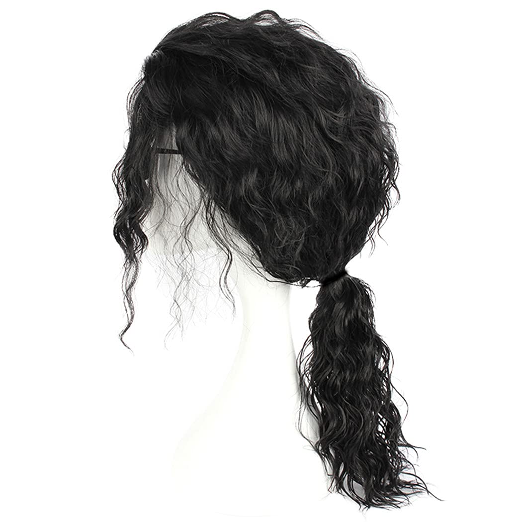 Ruina Black Wigs for Costume Men 70s 80s Costume Wig Long Curly Wavy Black Hair Metal Rocker Wigs with Wig Caps R022BK