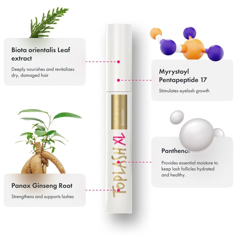 TOPLASH XL Lash and Brow Booster, Growth Serum with Eyelash and Eyebrow Enhancer, Promotes Stronger, Thicker, Healthier Lashes with Botanicals and Peptides - 0,2 Fl Oz(6 ml)