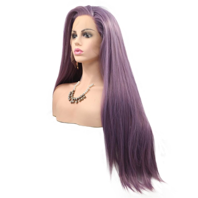 Wiginway Long Straight 13x3 Lace Front Wigs Synthetic Wigs Natural Looking Hair for Girls Women Cosplay Wigs Halloween Costume Party (Purple)