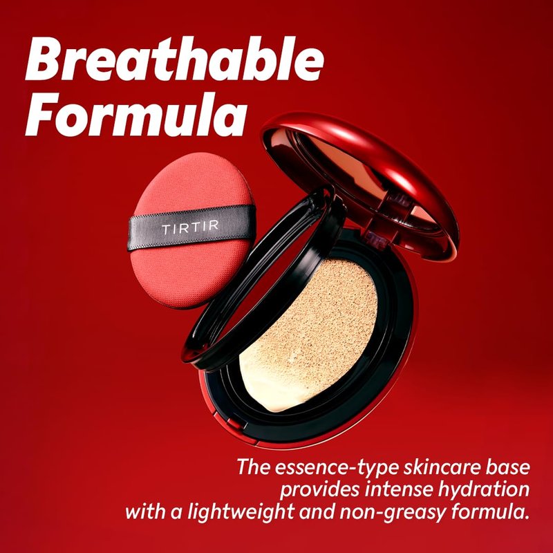 TIRTIR Red Cushion Foundation - Full Coverage, Weightless Korean BB Makeup | Satin Glow Finish, 0.63 Fl Oz (#43N Deep Cocoa)