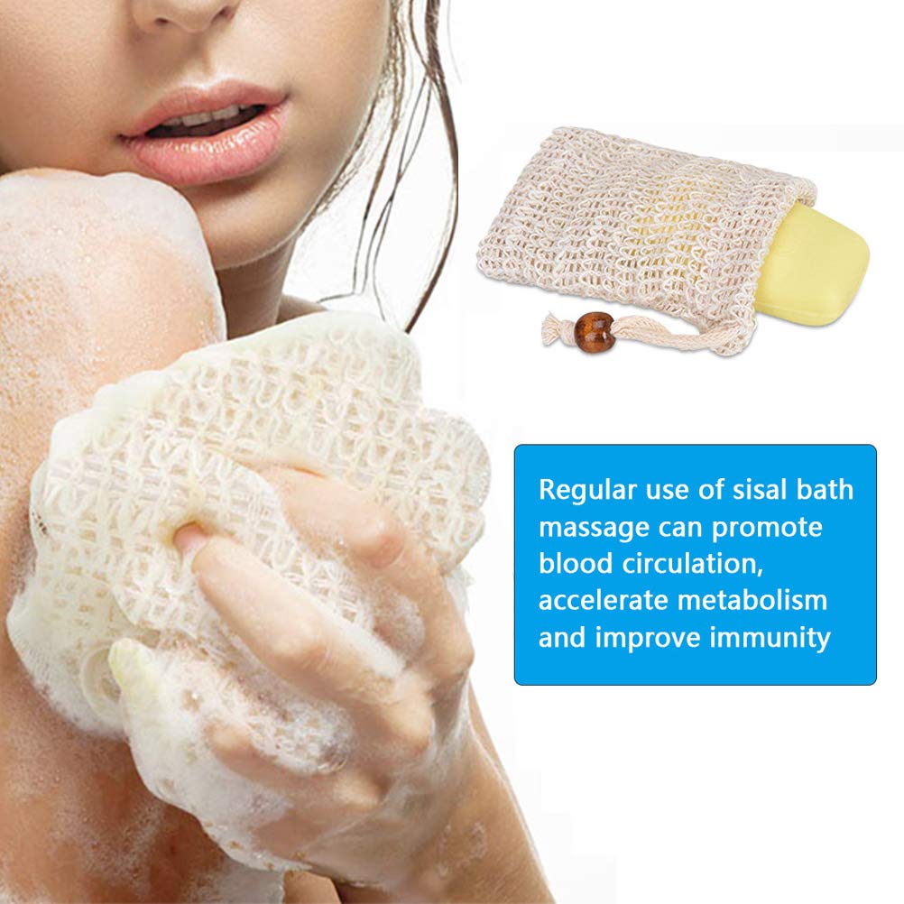 BUYGOO 40Pack Soap Saver Bag Exfoliating Sisal Soap Pouch with Drawstring Bar Wooden Bead Foaming and Drying Exfoliating Net for Bath and Shower