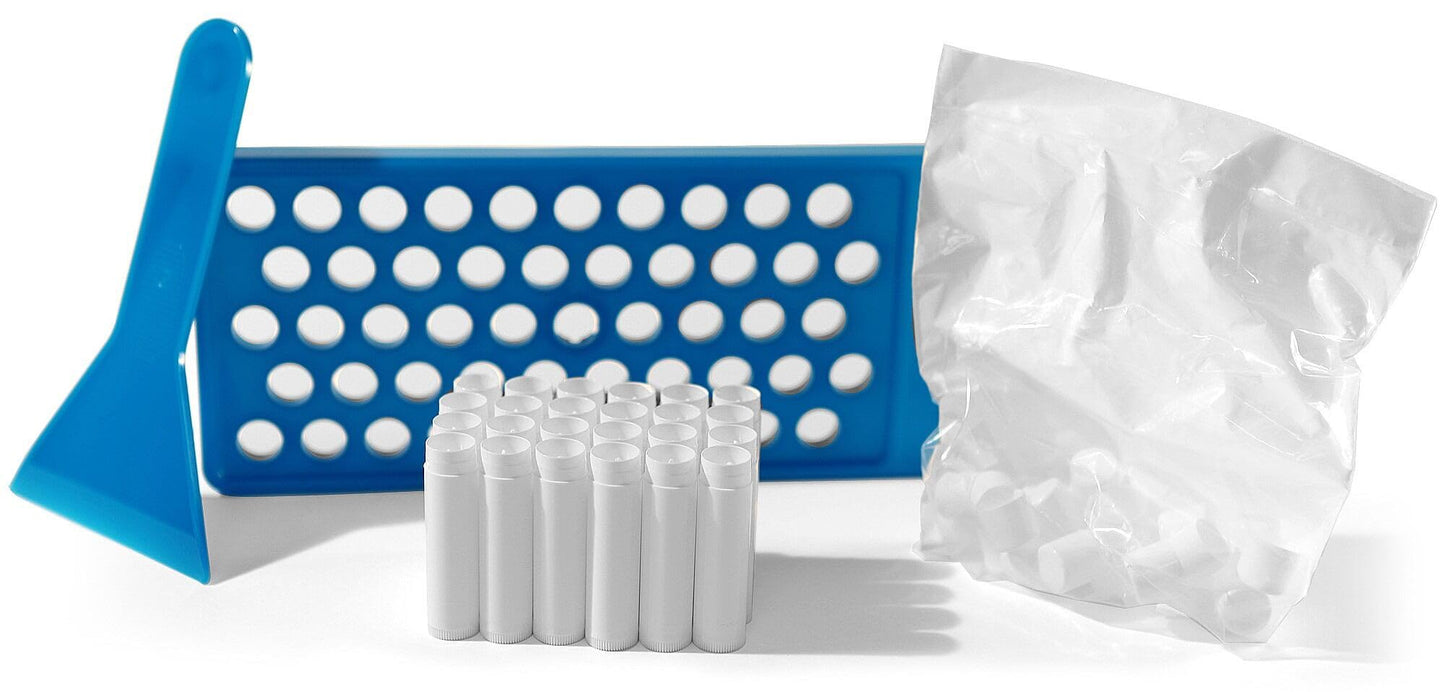 DIY Lip Balm Making Kit by SKS Bottle and Packaging, Inc. - Filling Tray, Spatula, 24 White Tubes With Caps (0.15 oz Each) - Make Your Own Set for Crafters or Professionals