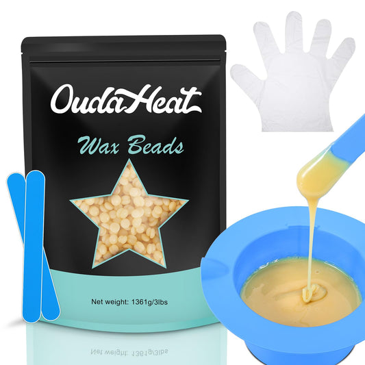 3lb Bulk Hard Wax Beads, Professional Waxing Bead for Brazilian, Bikini, Body, Face, Legs, Coarse Hair Hair Removal, Stripless Wax beans, Salons Supplier Wax Bead Refill, 1 Silicone Pot and 5 Sticks